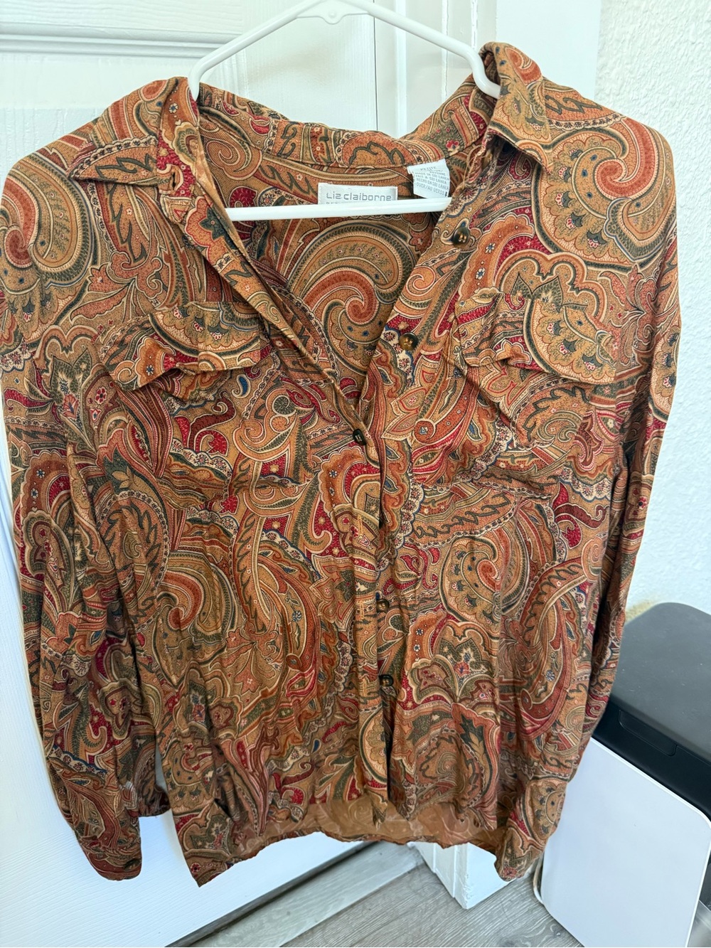 Liz Claiborne Paisley Button-Up Shirt - Rust, Tan, Olive, Red